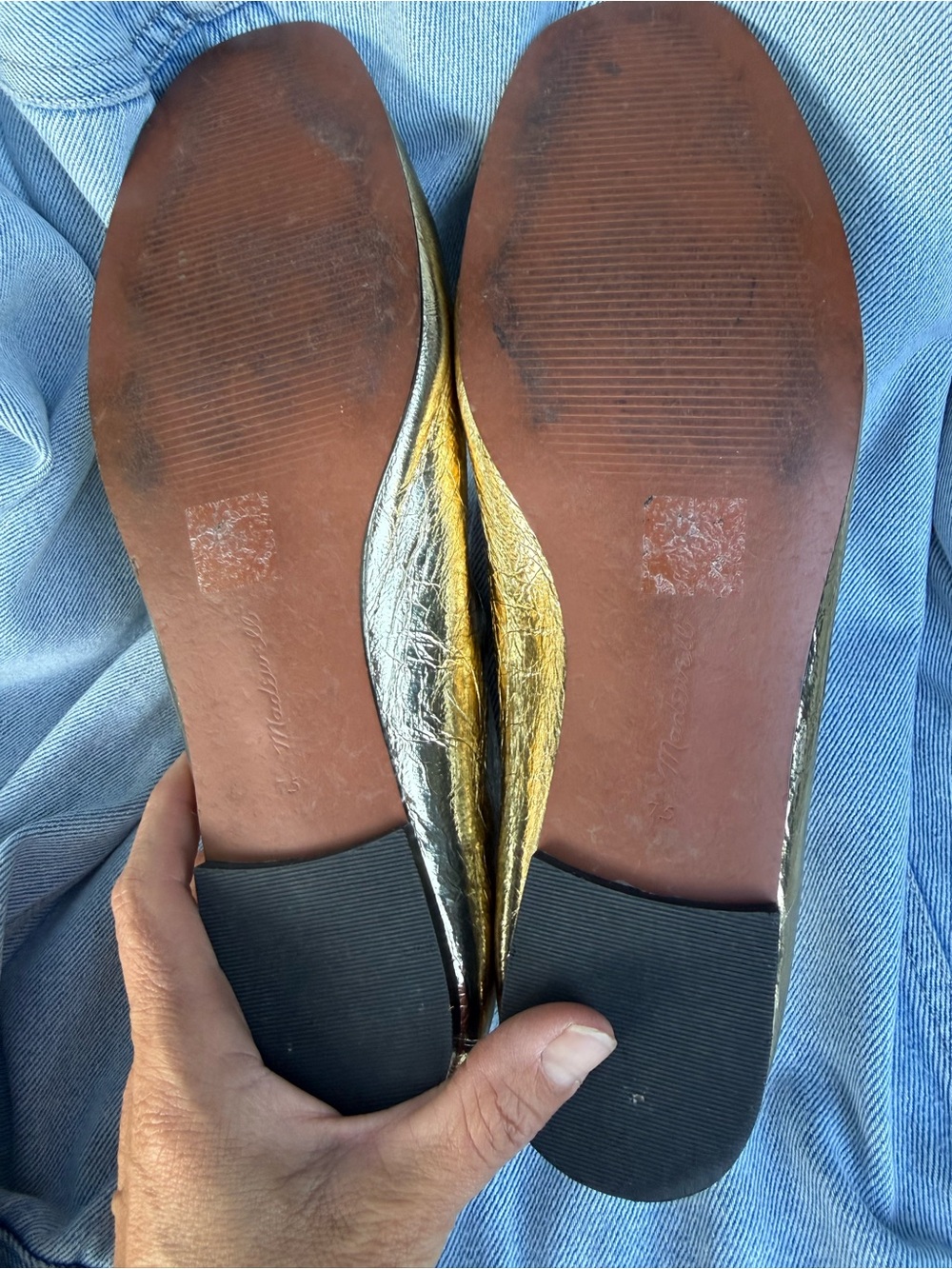 Madewell Gold Metallic Ballet Flats with Elastic Strap Leather size 7.5 - Picture 4 of 7